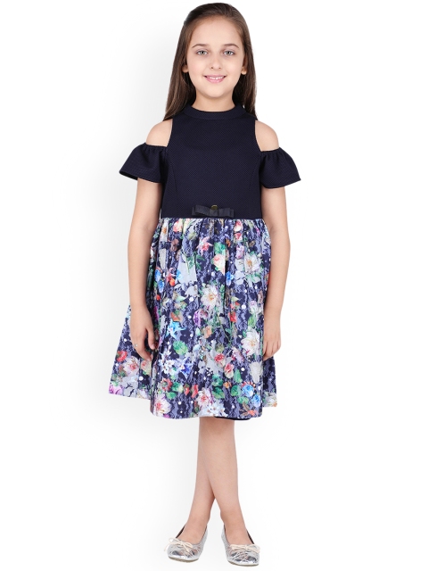 

One Friday Girls Blue Printed Fit and Flare Dress