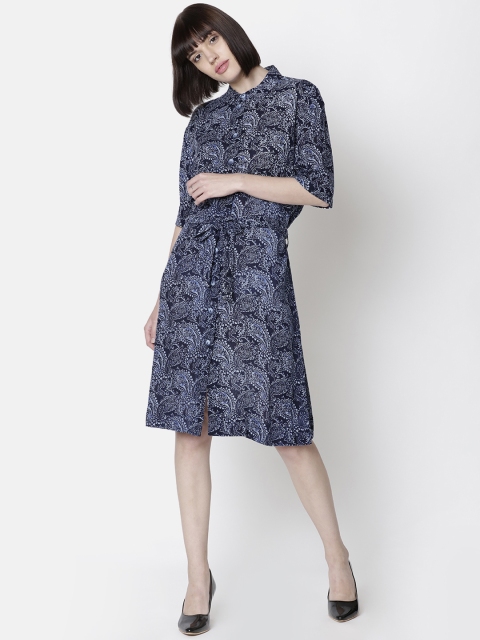 

Double Two Women Navy Blue Printed Shirt Dress