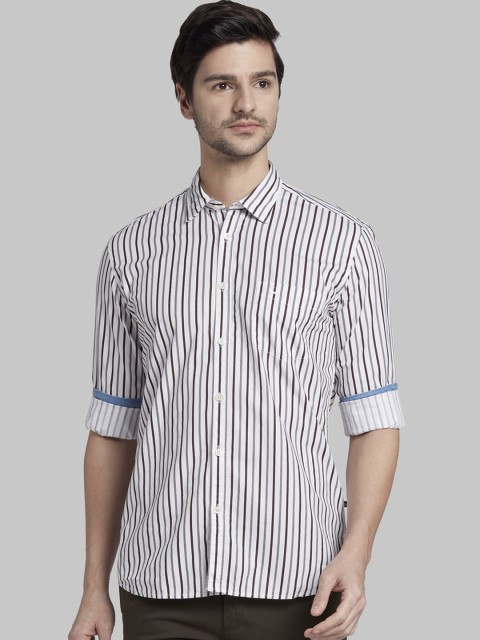

Parx Men White & Brown Slim Fit Striped Casual Shirt