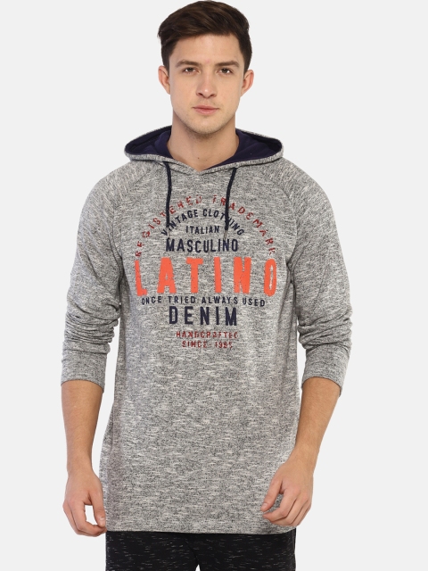 

Masculino Latino Men Grey Melange & Orange Printed Hooded Sweatshirt