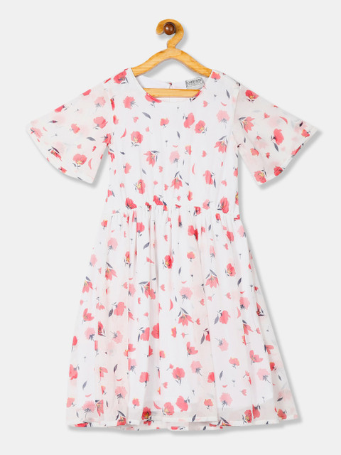 

Cherokee Girls White & Pink Printed Fit and Flare Dress