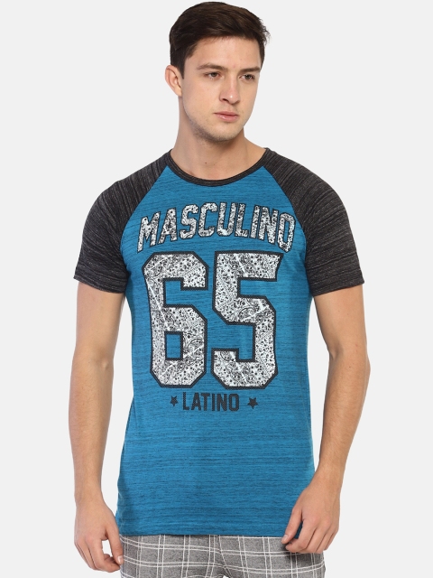 

Masculino Latino Men Blue & Charcoal Grey Printed Round Neck T-shirt