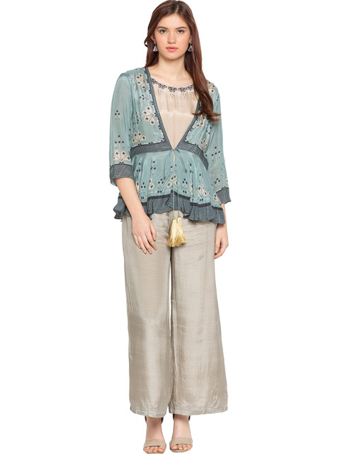 

Pernia Pop-Up Shop BY SOUP BY SOUGAT PAUL Women Blue & Beige Printed Top with Trousers