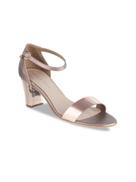 

LEMON & PEPPER Women Rosegold-Toned Solid Sandals, Rose gold