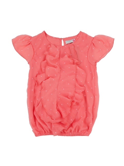 

Pantaloons Junior Girls Coral Pink Printed Blouson Top