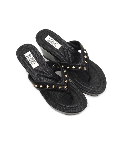 

ROSSO BRUNELLO Women Black & Gold-Toned Embellished Wedges