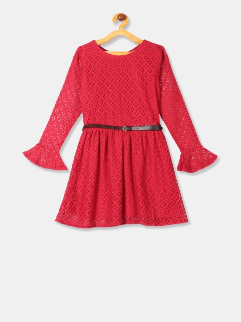 

Cherokee Girls Red Self Design Fit and Flare Dress