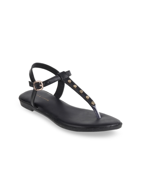 

LEMON & PEPPER Women Black Embellished T-Strap Flats