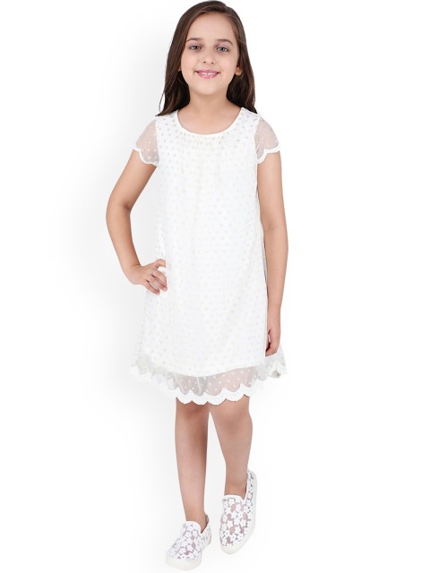 

One Friday Girls White Printed Fit and Flare Dress