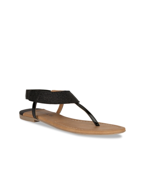 

SOLES Women Black Solid T-Strap Flats
