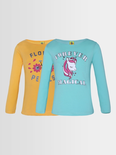 

Punkster Girls Pack of 2 Printed Round Neck T-shirts, Green