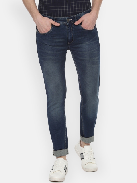

People Men Navy Blue Regular Fit Mid-Rise Clean Look Stretchable Jeans