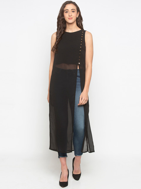 

Iti Women Black Solid Sheer Longline Top