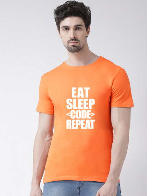 

Friskers Men Orange Printed Round Neck T-shirt