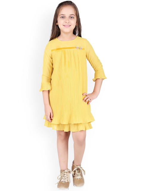 

One Friday Girls Yellow Accordian Pleated Fit and Flare Dress