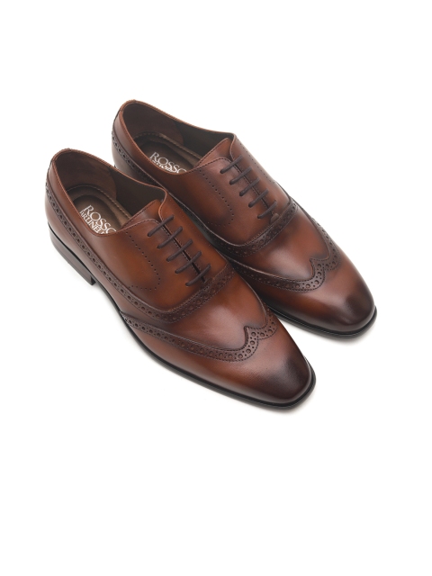 

ROSSO BRUNELLO Men Tan Brown Solid Leather Formal Brogues
