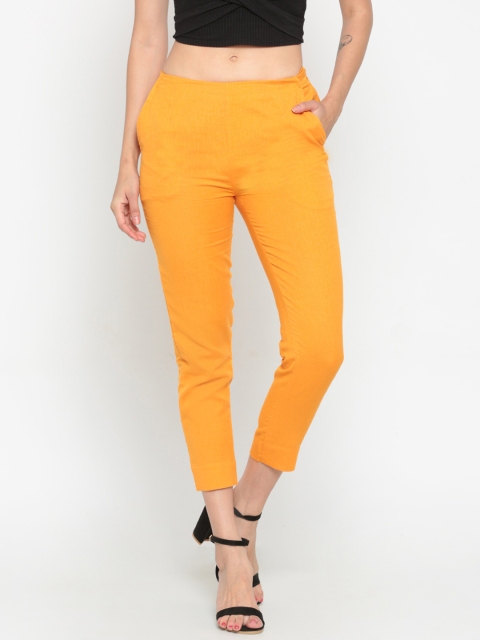 

De Moza Women Mustard Yellow Straight Fit Solid Cigarette Trousers