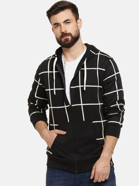 

Campus Sutra Men Black & White Solid Hooded Sweatshirt