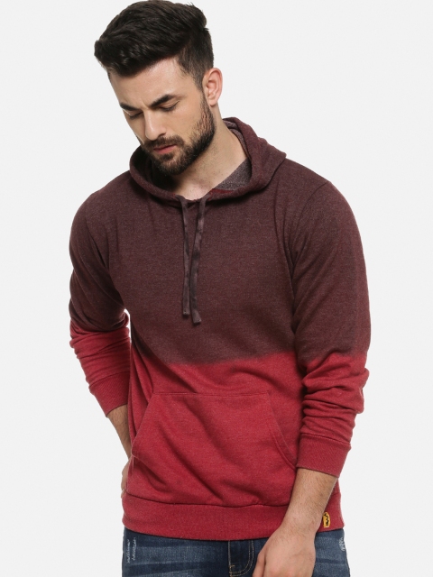 

Campus Sutra Men Maroon Colourblocked Hooded Sweatshirt