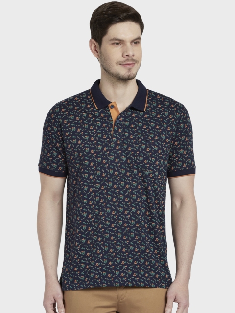 

ColorPlus Men Navy Blue & Orange Printed Polo Collar T-shirt