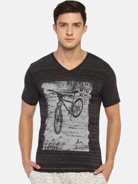 

Masculino Latino Men Black Printed V-Neck T-shirt
