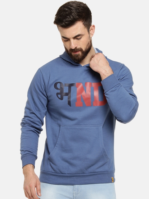 

Campus Sutra Men Blue Printed Hooded Sweatshirt