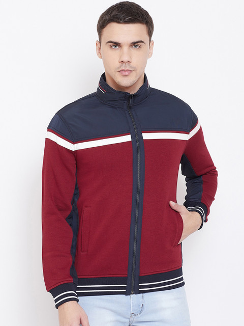 

Octave Men Maroon & Navy Blue Colourblocked Sweatshirt