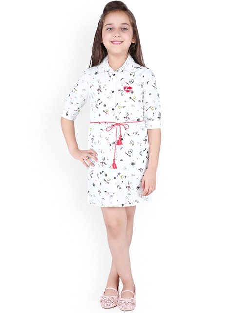 

One Friday Girls White Printed Shirt Dress
