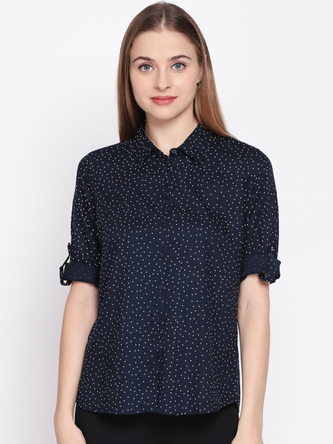 

Honey by Pantaloons Women Navy Blue Printed Shirt Style Denim Top