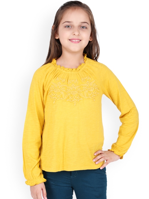 

One Friday Girls Yellow Embroidered Top