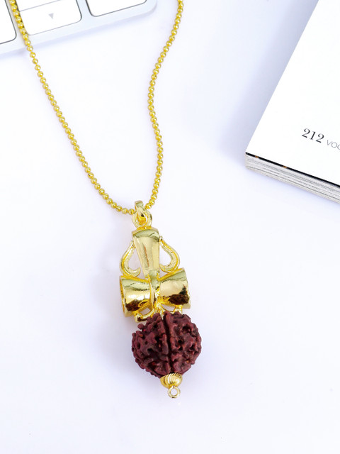 

Dare by Voylla Men Gold-Plated Brown Mahadev Extension Trishul Motif Handcrafted Pendant With Chain