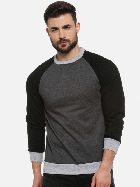 

Campus Sutra Men Grey & Black Solid Sweatshirt
