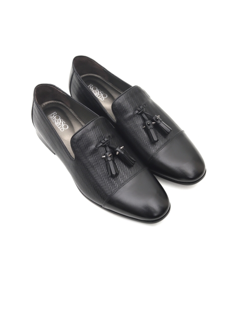 

ROSSO BRUNELLO Men Black Textured Leather Formal Loafers