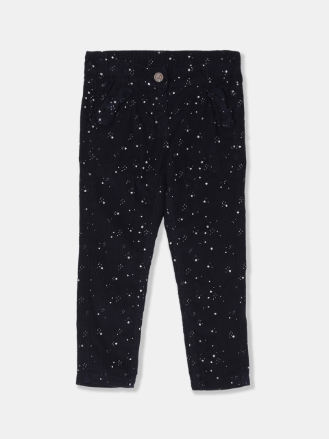 

Cherokee Girls Navy Blue & White Corduroy Regular Fit Printed Regular Trousers