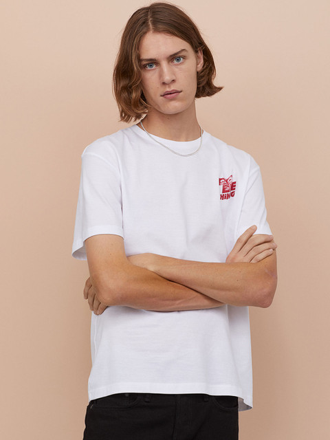 

H&M Men White Printed T-Shirt