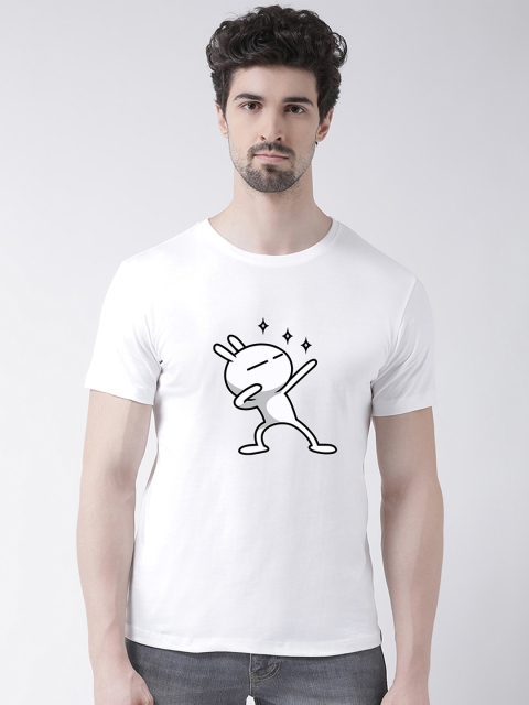 

Friskers Men White Printed Round Neck T-shirt
