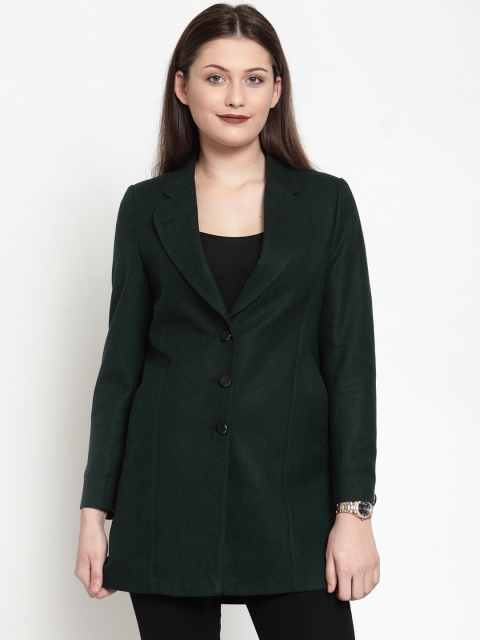 

AUDSTRO Women Green Solid Single-Breasted Acrylic Overcoat