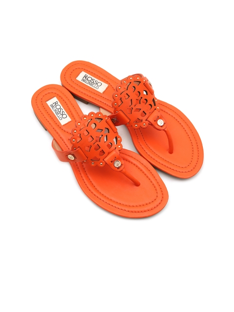 

ROSSO BRUNELLO Women Orange Textured Open Toe Flats