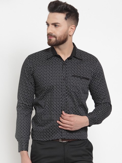 

Purple State Men Black & White Slim Fit Printed Party Shirt
