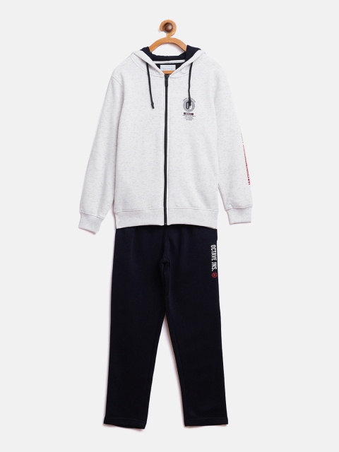 

Octave Boys White Melange & Navy Blue Solid Hooded Tracksuit