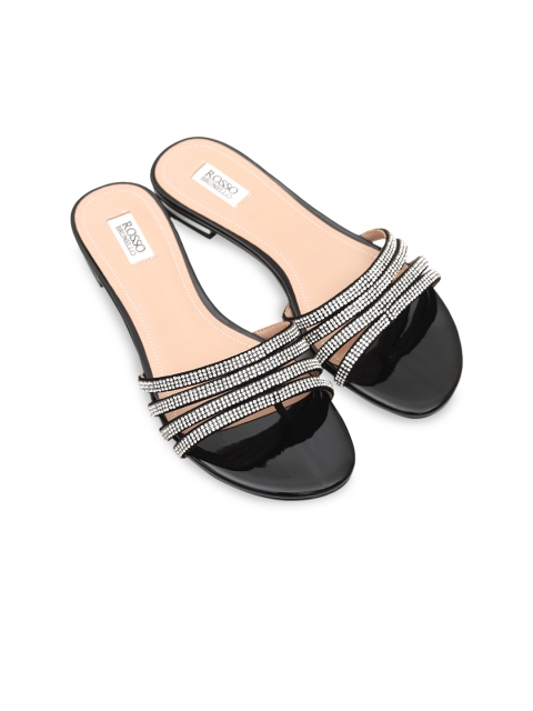 

ROSSO BRUNELLO Women Black Embellished Open Toe Flats