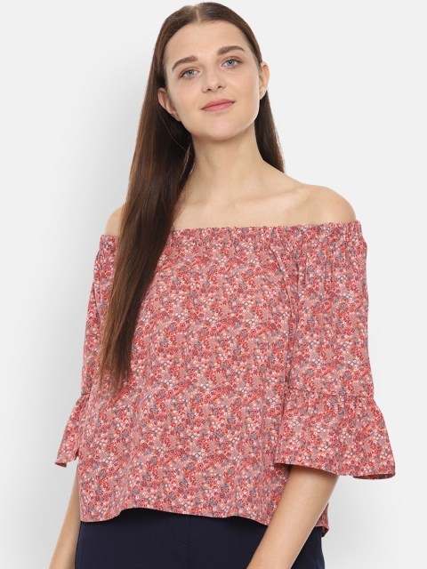 

Van Heusen Woman Peach-Coloured Printed Bardot Top