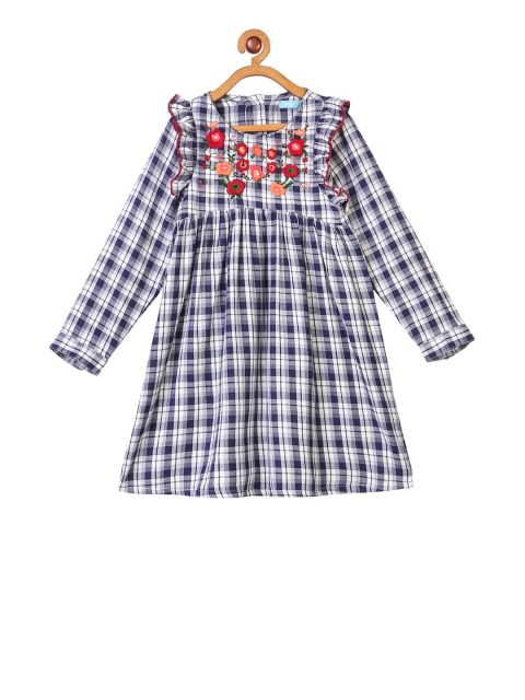 

Miyo Girls White Checked Fit and Flare Dress