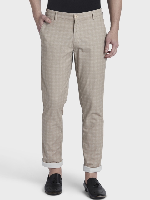 

ColorPlus Men Beige Regular Fit Checked Regular Trousers