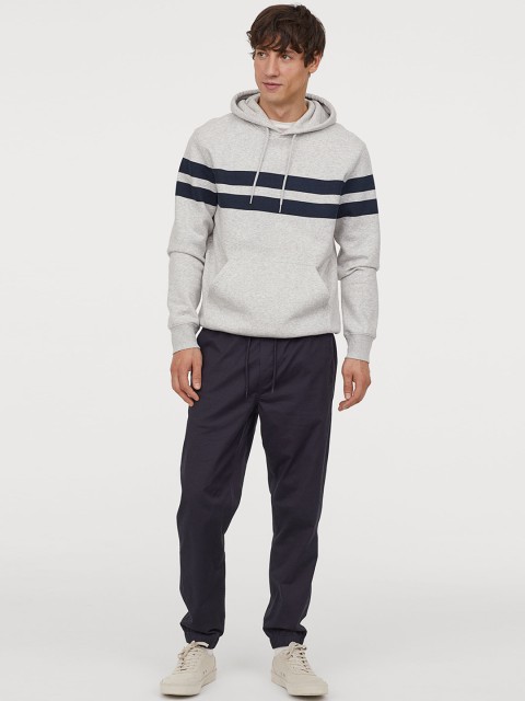 

H&M Men Navy Blue Brushed Cotton Twill Joggers