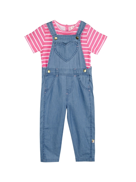 

Budding Bees Girls Blue & Pink Striped Top with Dungarees