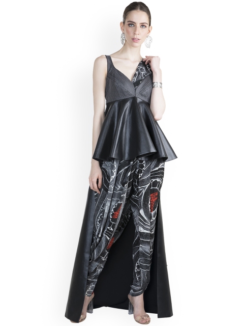 

Pernia Pop-Up Shop By MASABA X GOT Black Printed Dhoti Saree Set