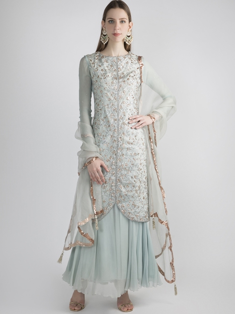 

Pernia Pop-Up Shop By Priyanka Singh Women Blue & Gold-Coloured Kurta with Skirt & Dupatta