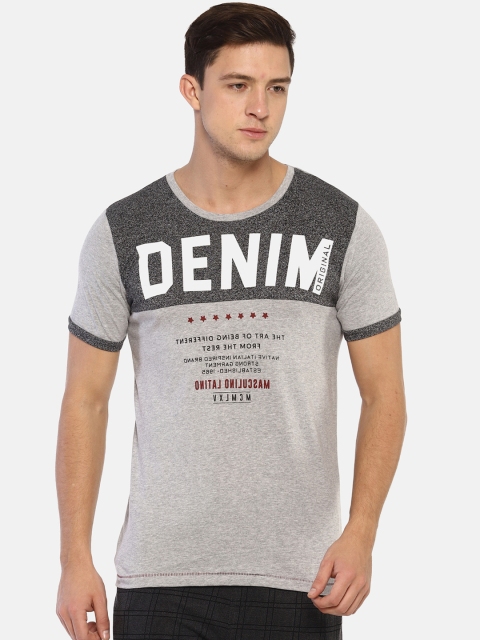 

Masculino Latino Men Grey Melange & White Printed Round Neck T-shirt