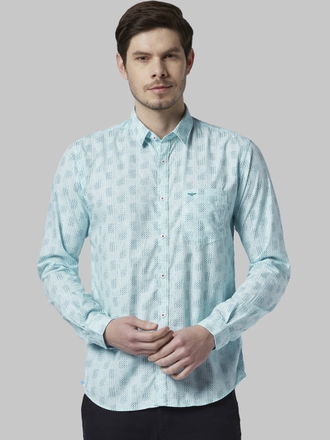 

Park Avenue Men Turquoise Blue Slim Fit Printed Casual Shirt
